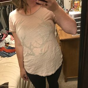 NWOT BLUSH PINK BEADED ANTLER SHIRT