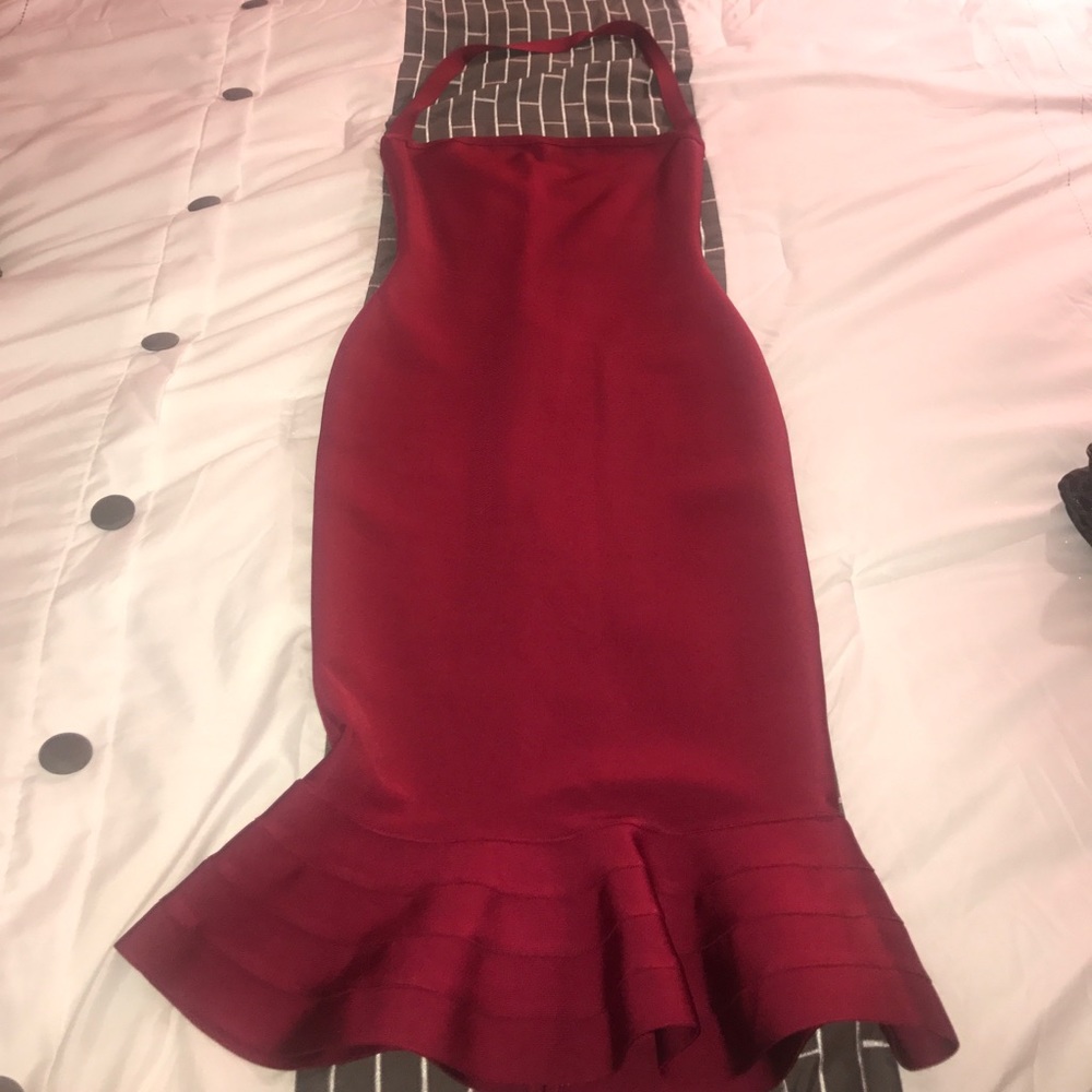 Burgundy bandage halter dress