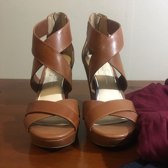 Jessica Simpson Shoes - Jessica Simpson Strappy Cognac Wedges