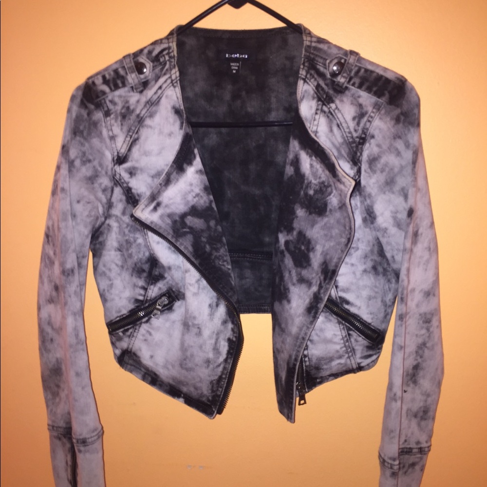 Bebe cropped denim biker jacket