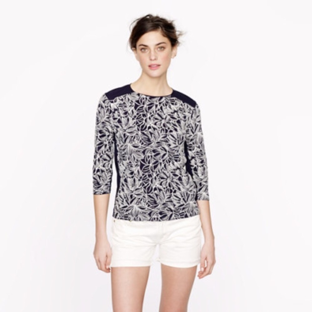 J. Crew embroidered navy and white top - XXS