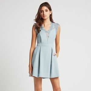 BCBGeneration Blue Lace Trim and Pleated Dress