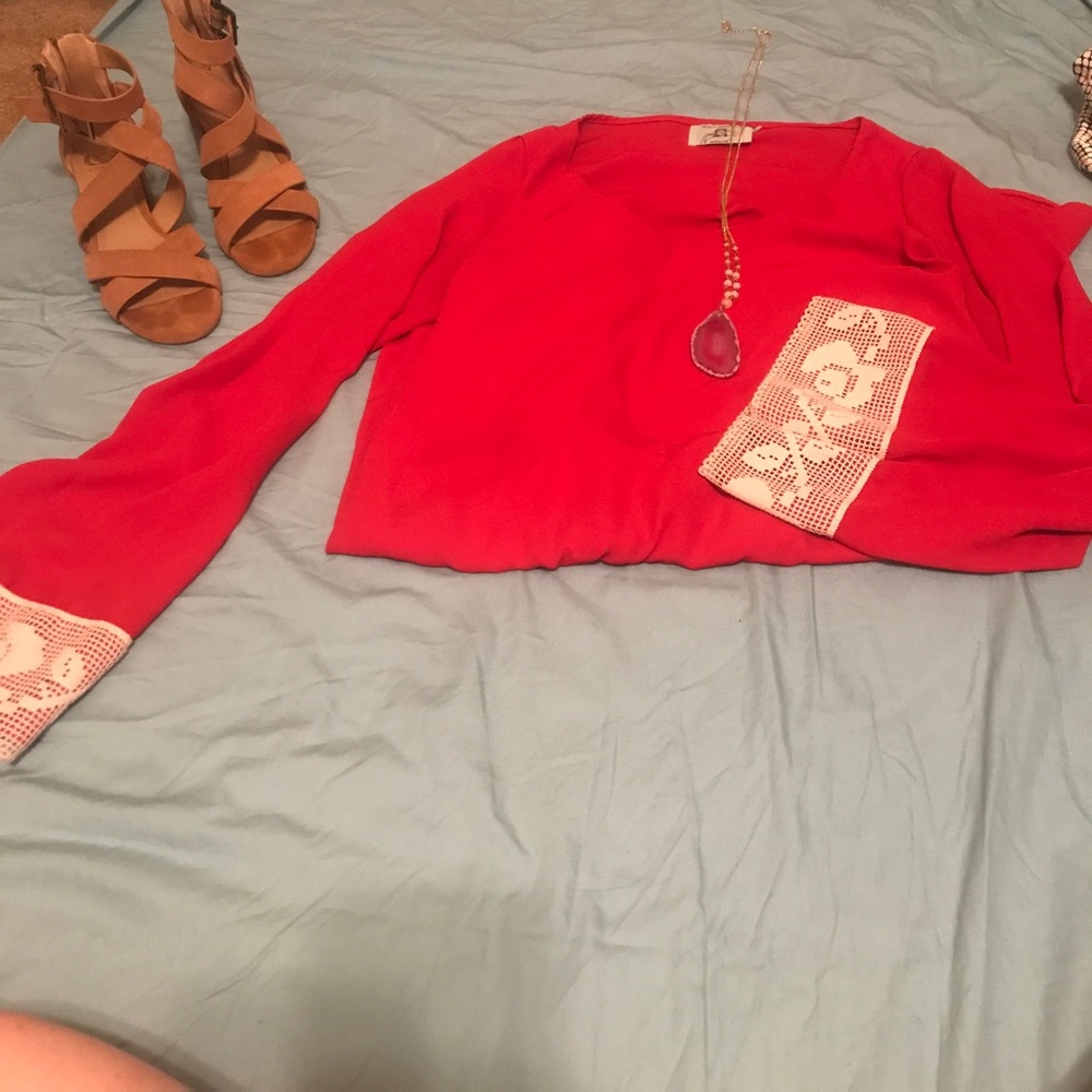 Red lace bell-sleeve Judith March dress