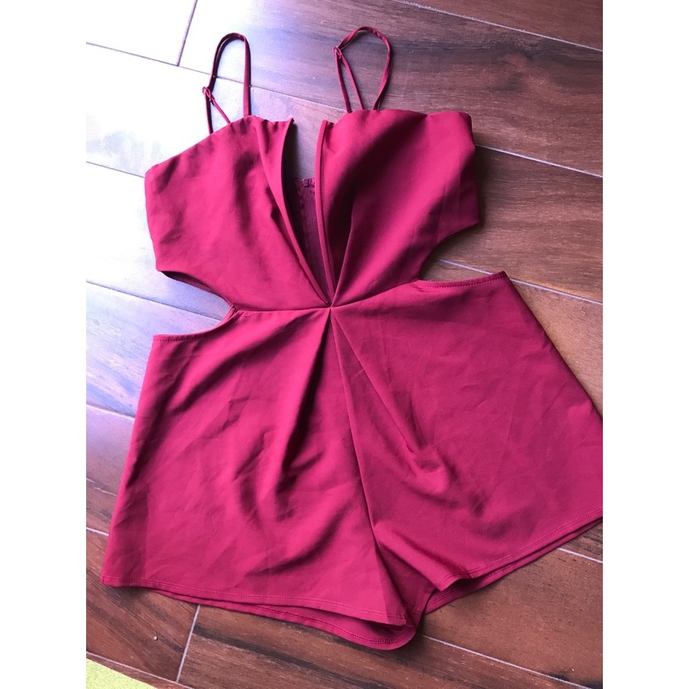 Burgundy Romper. Cutout sides