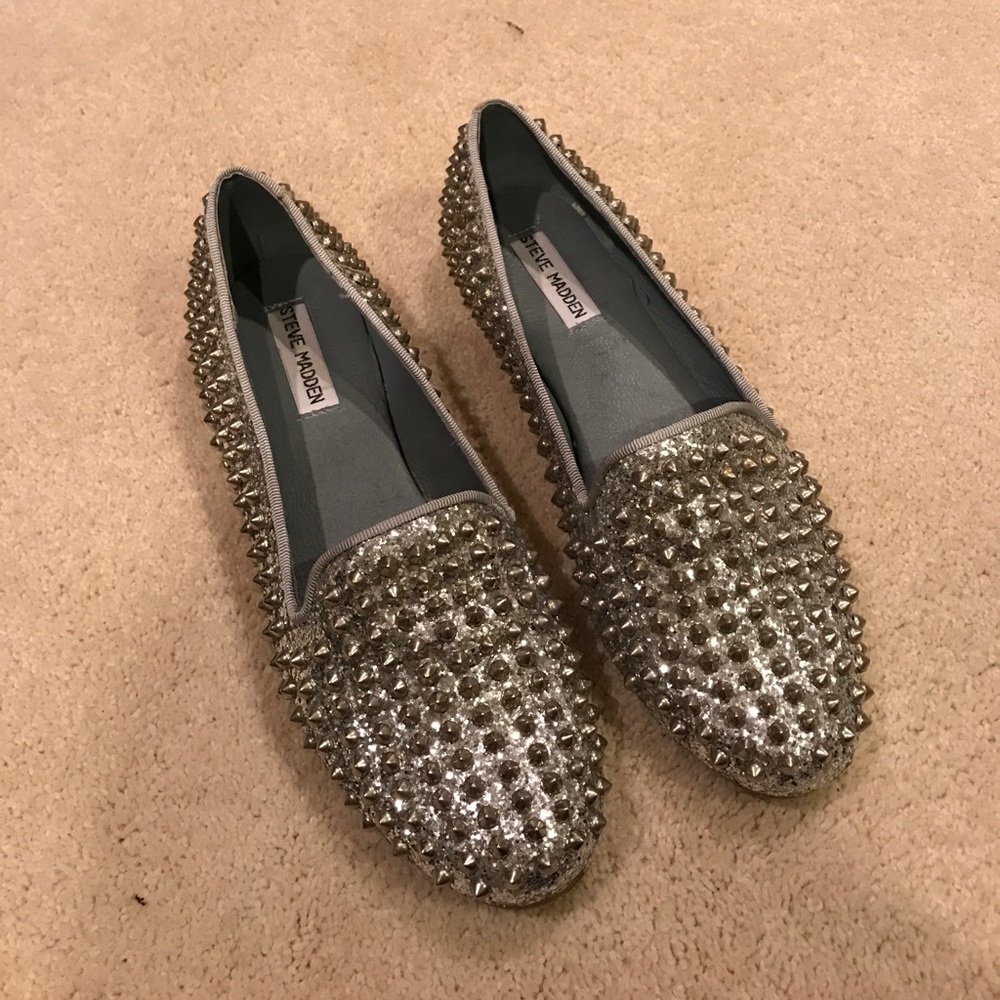 Silver metallic studded flats