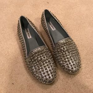 Silver metallic studded flats