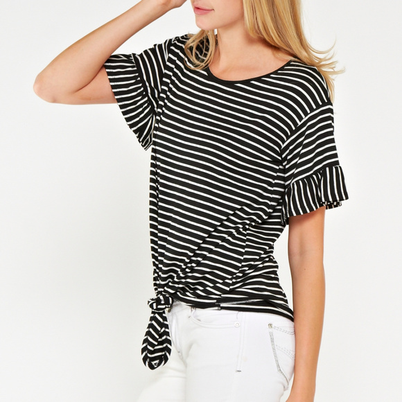 Striped Ruffle Sleeve Tee - Picture 2 of 7