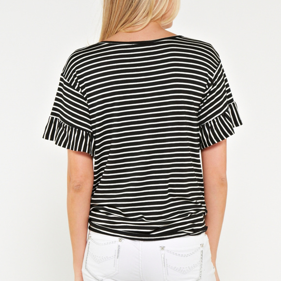 Striped Ruffle Sleeve Tee - Picture 4 of 7