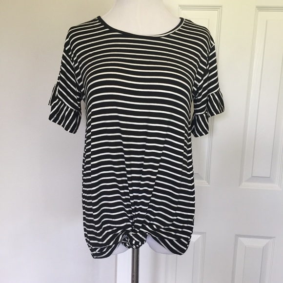 Striped Ruffle Sleeve Tee - Picture 6 of 7