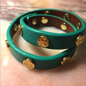 Tory Burch Logo Double Leather Wrap Bracelet