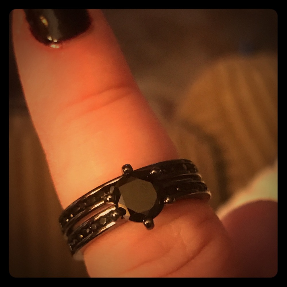 2 piece black CZ ring set