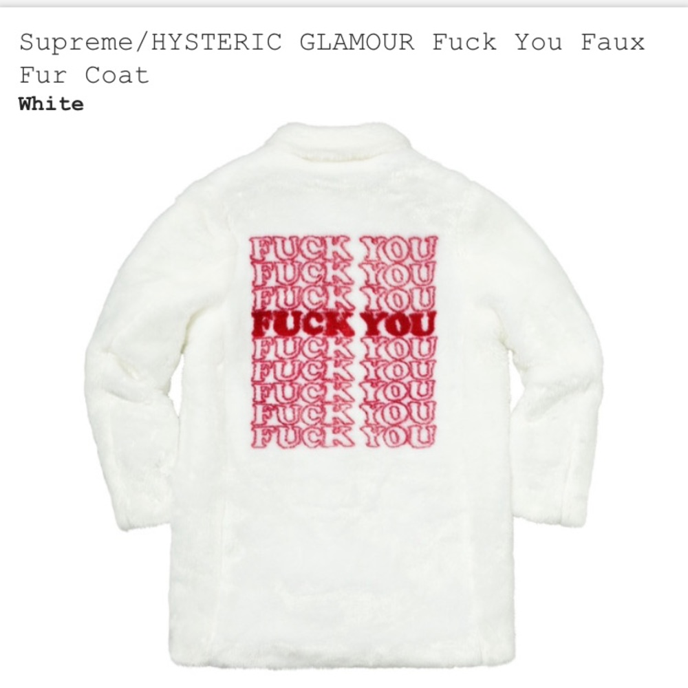 Supreme Hysteric Glamour FUCK YOU Faux Fur