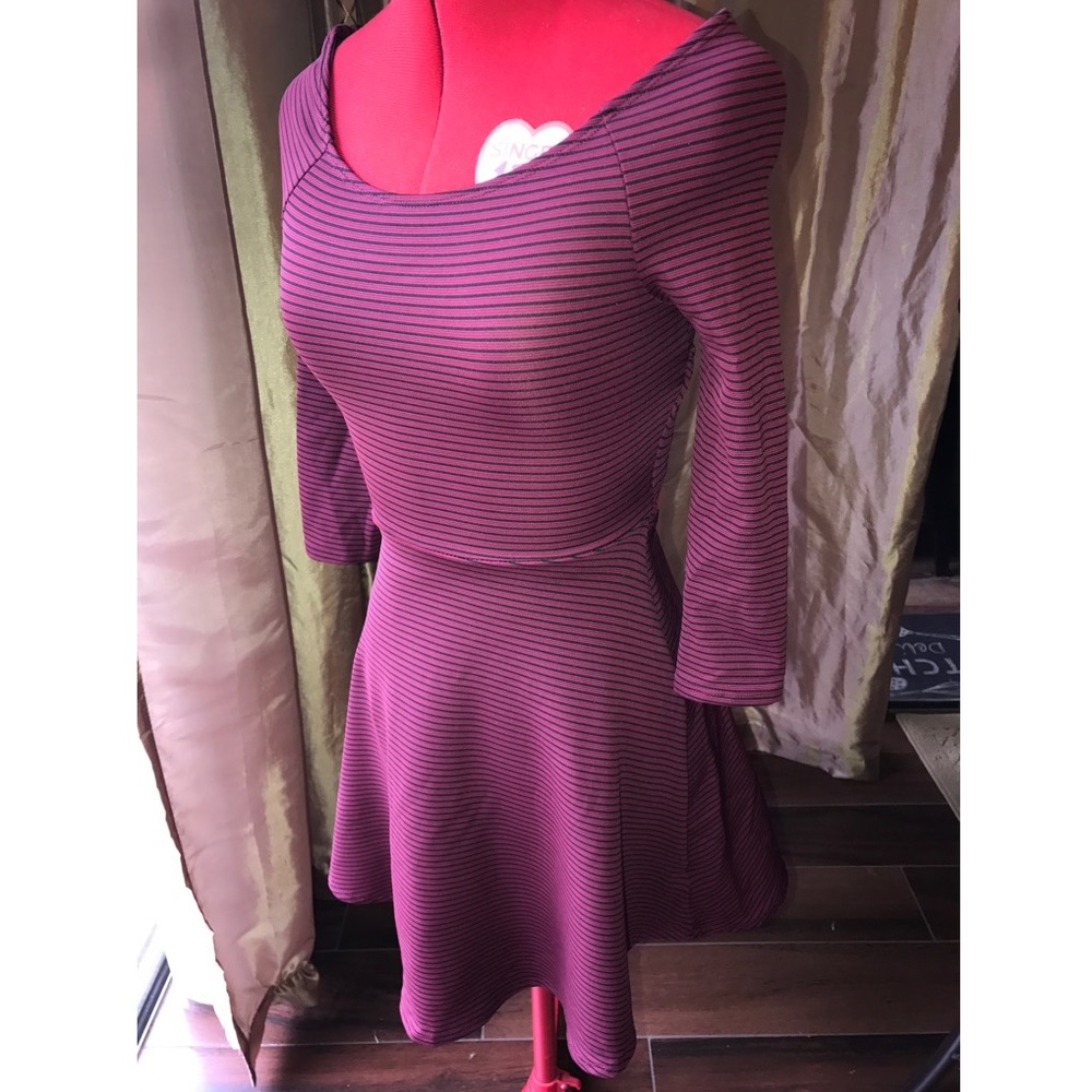 Burgundy striped skater dress .