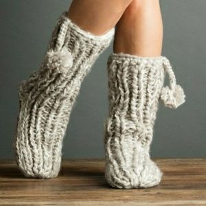Handmade Mukluks with Pom Poms-Clay-One Size