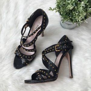 Miu Miu Crackled Leather Strappy Studded Heels Miu Miu Crackled Leather Strappy Studded Heels