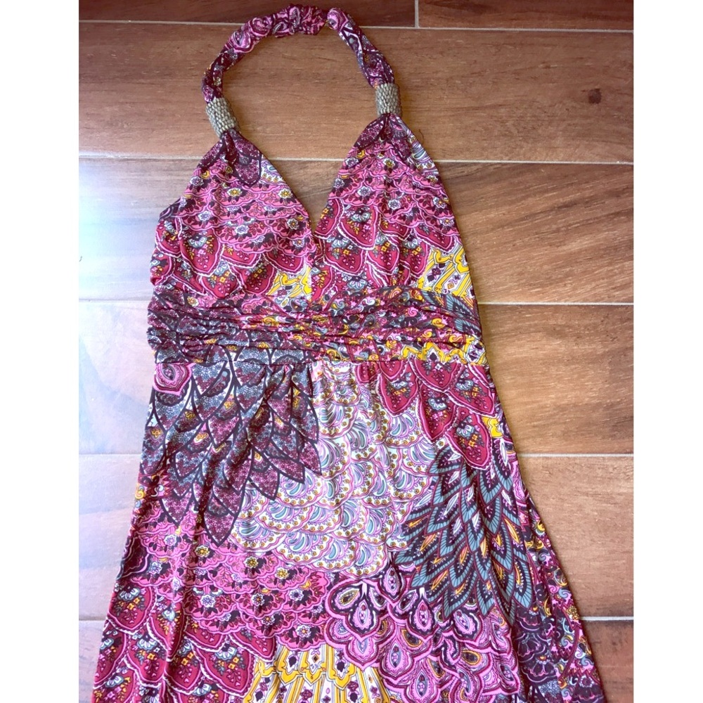 Paisley print pink long summer dress