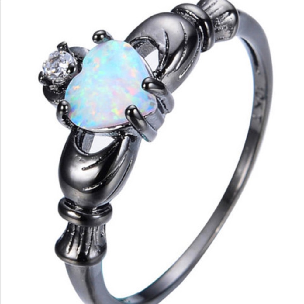 Dainty Claddagh ring, fire opal, gold filled