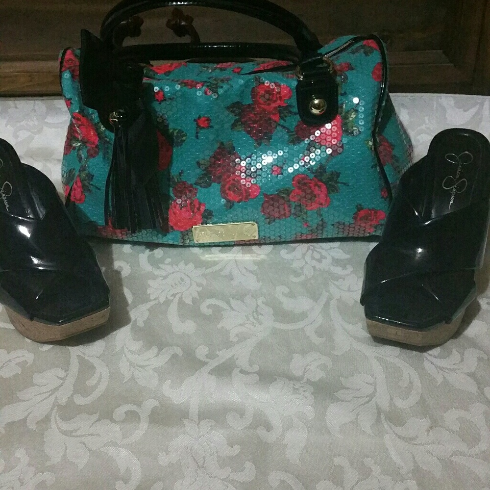Betsy Johnson floral print sequin purse