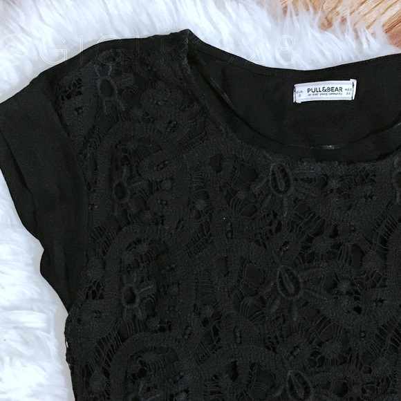 2 for 10// Pull&Bear black lace overlay tee - Picture 2 of 6