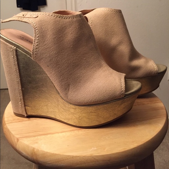 Nude & Gold Color-block Wedges - Picture 3 of 6
