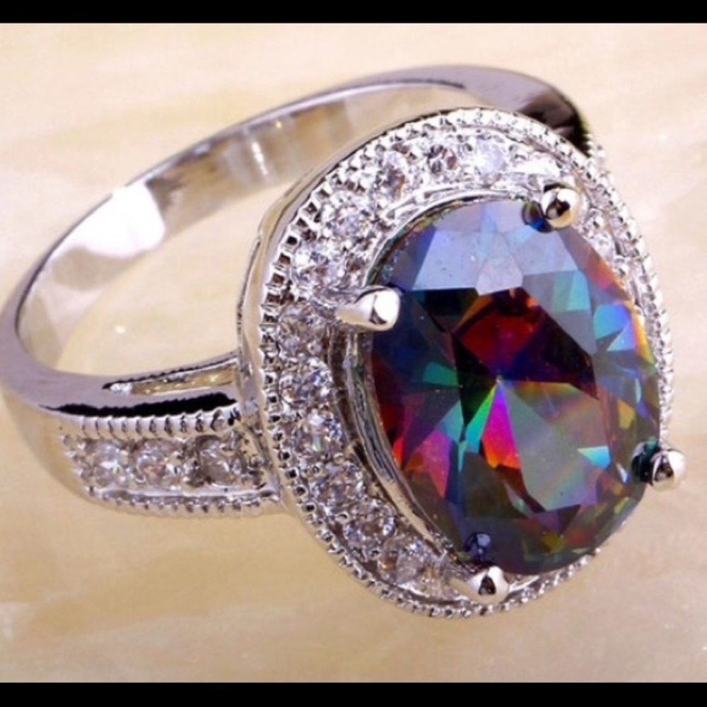 Rainbow CZ ring - .925 Sterling silver