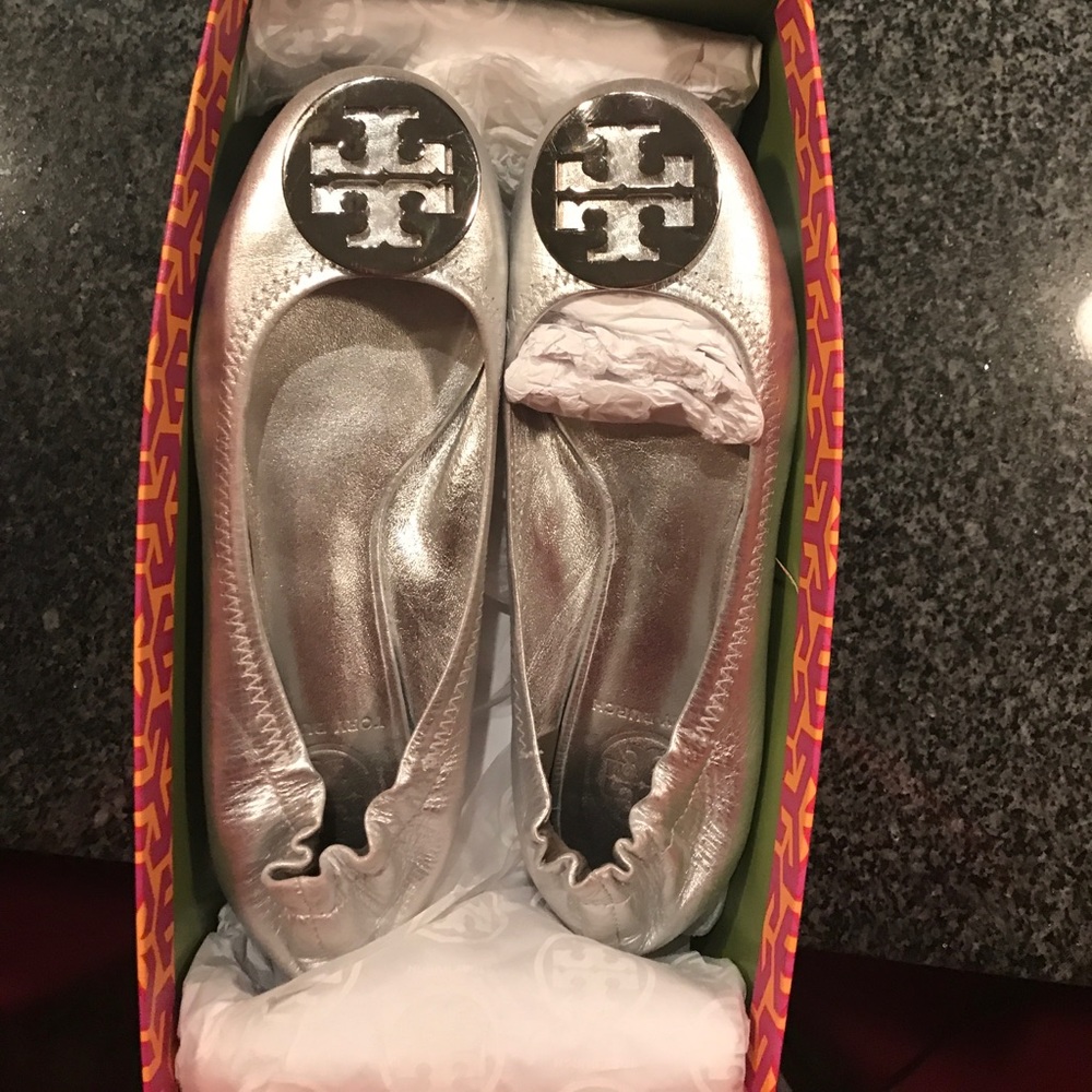 Tory Burch silver ballet flat