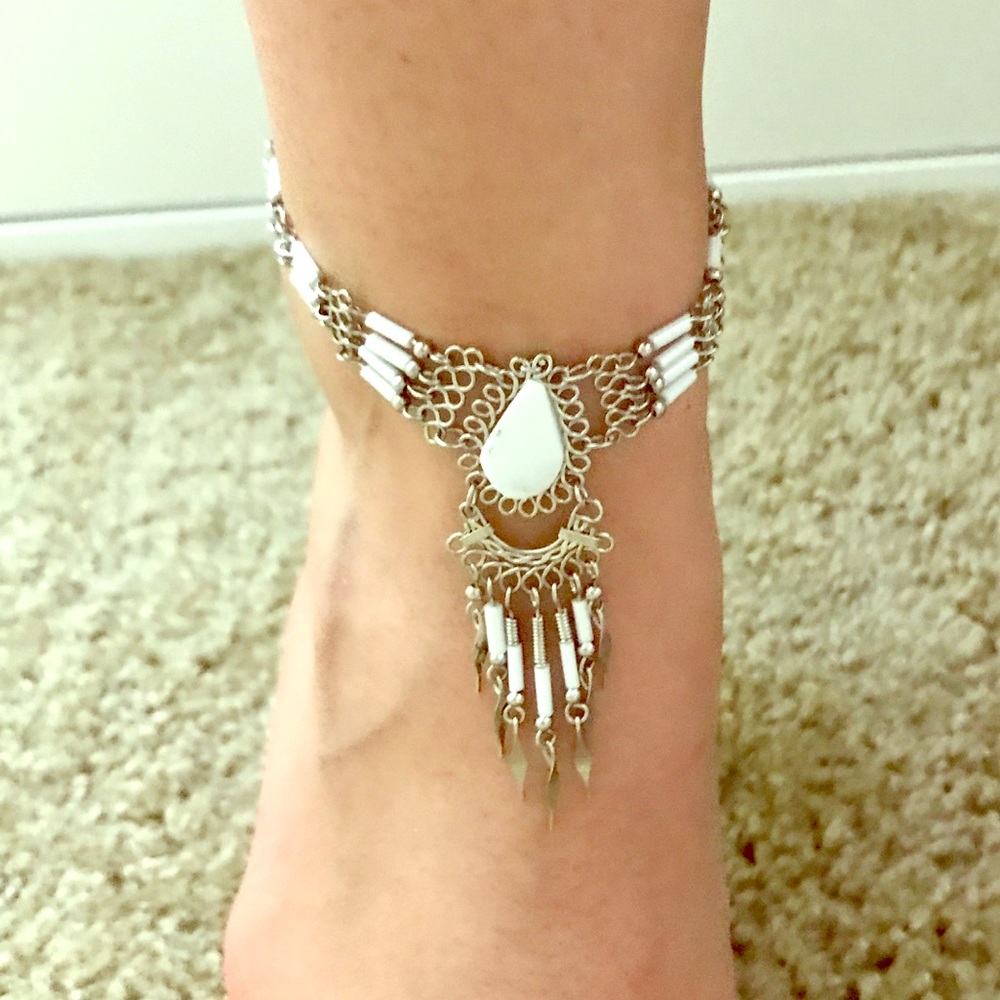Hand-Crafted, White Stone Anklet