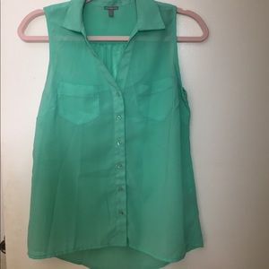Mint green chiffon sleeveless collared blouse