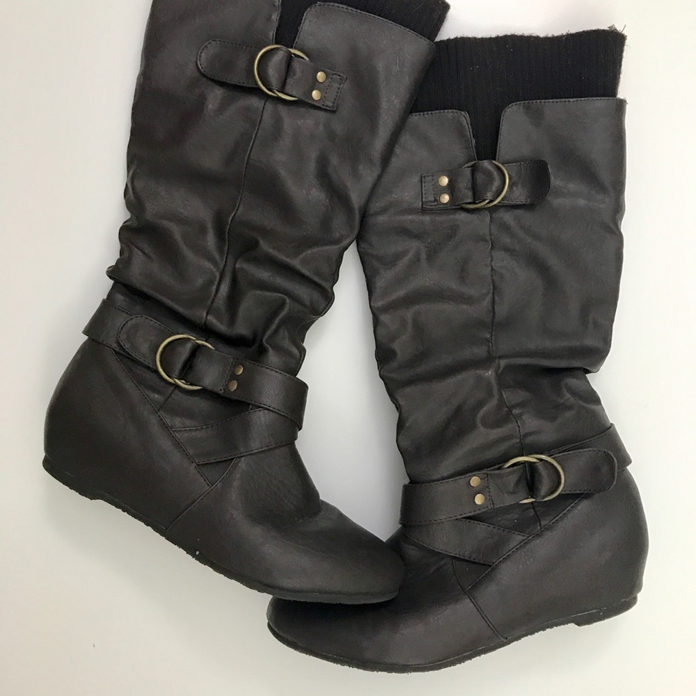 Charlotte Russe Buckled Brown Leather Boots!