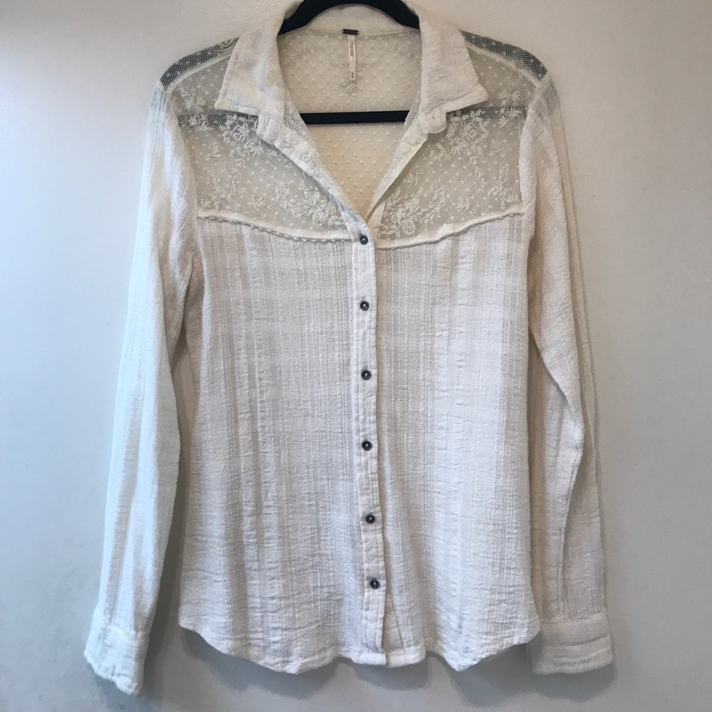 Free People Linen & Lace Blouse