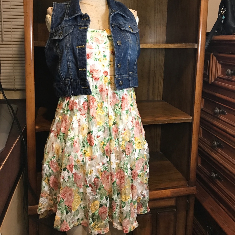 Super Cute Lace Floral Print Summer Dress