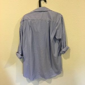 Tops - Button down striped embroidery dip hem shirt Tops - Button down striped embroidery dip hem shirt