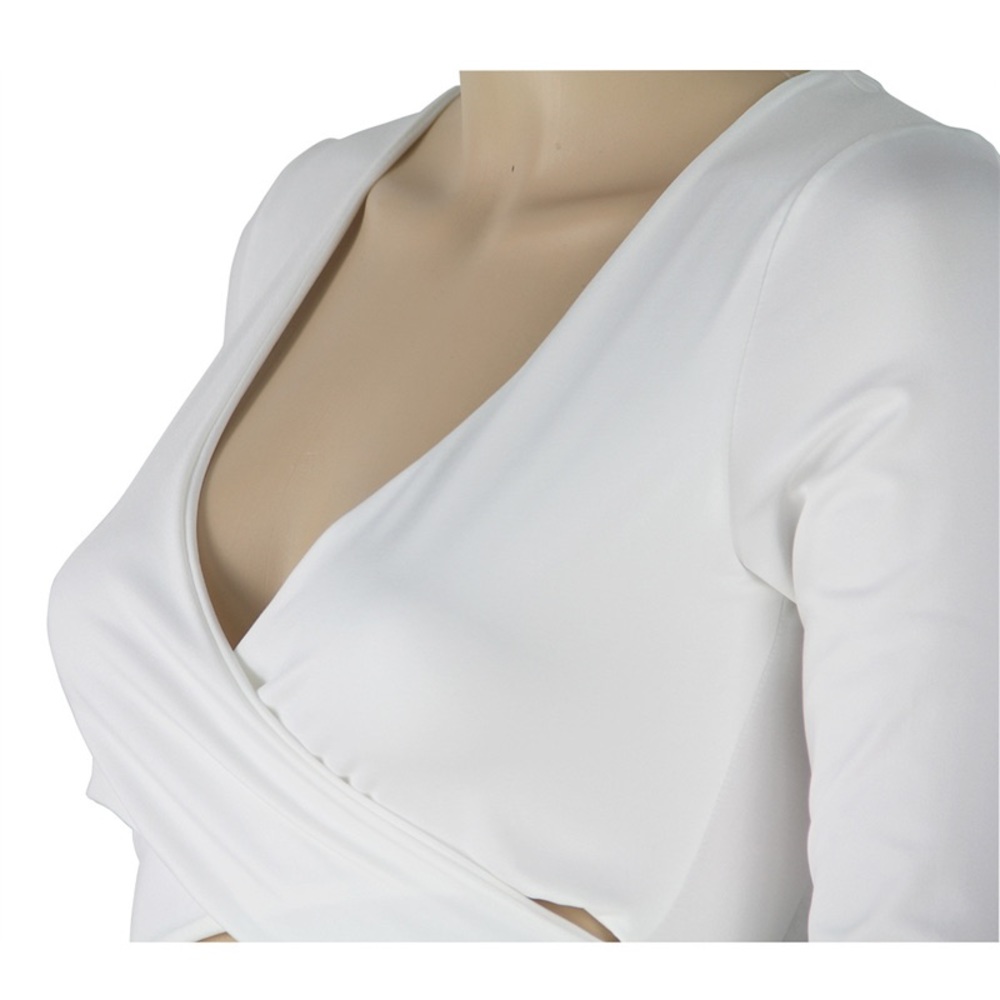 White V-neck Long Sleeve Crop Top