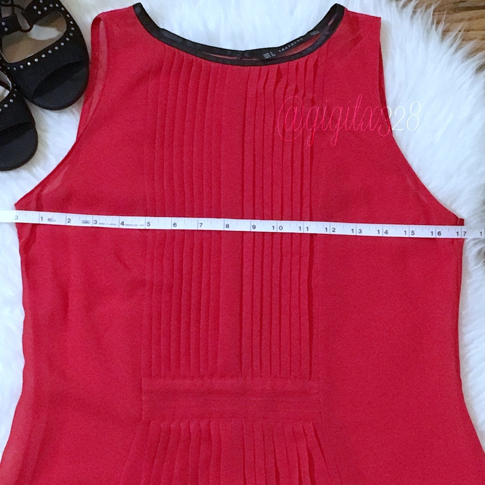 Zara Trafaluc red pleated top with black trim - Picture 7 of 8