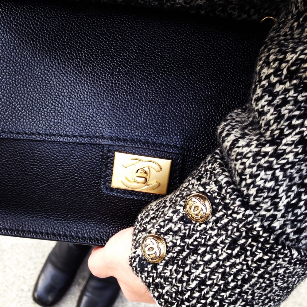 CHANEL classic black caviar leather bag