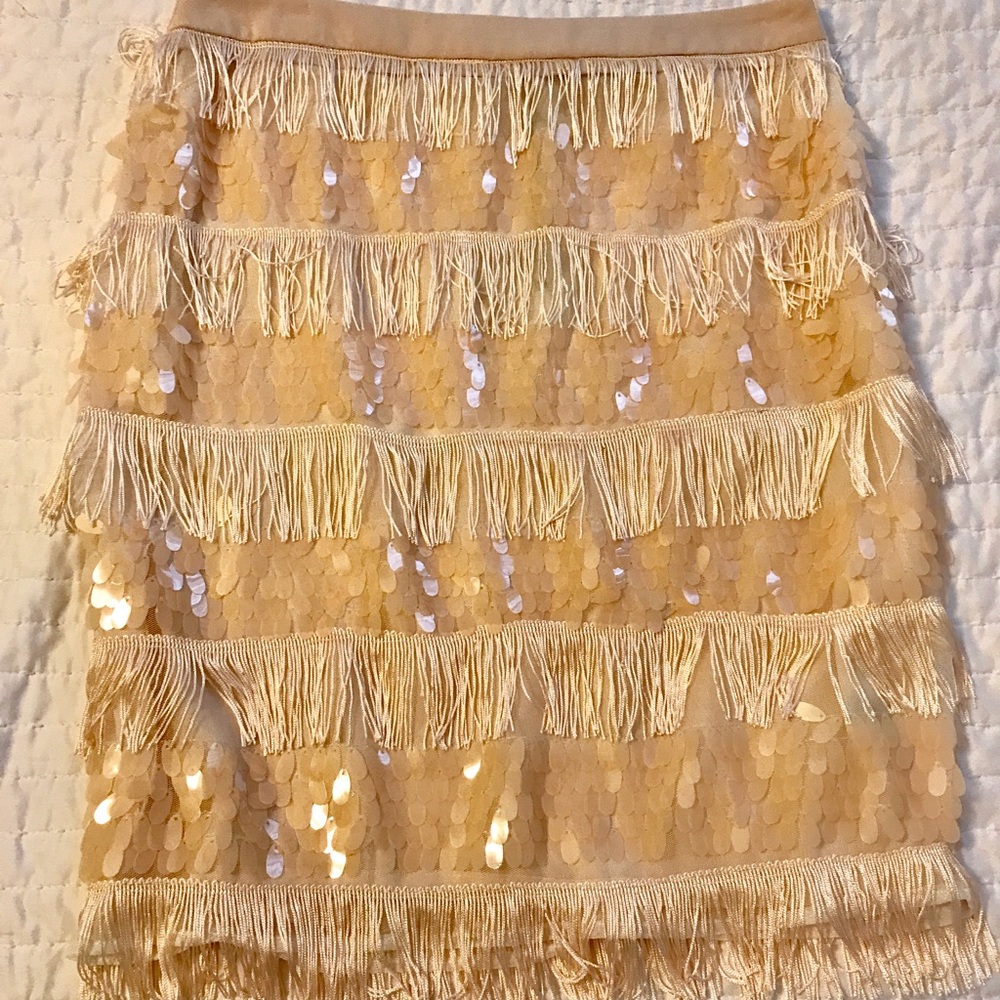 Modli sequin and fringe skirt! Nude. Medium