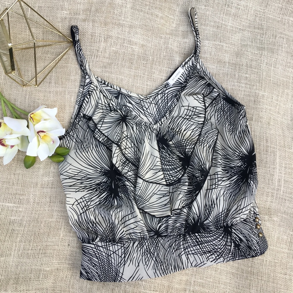 Audrey 3 + 1 ModCloth Top Tank Black White Ruffle