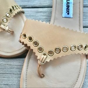 Manolo Blahnik Kitten Slides Sandals, Gold Heel