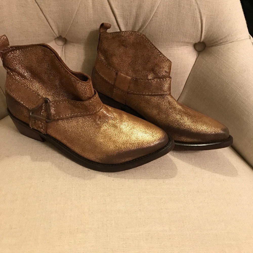 NEW Zara Goat Leather Gold Boots Booties 37 | 6.5