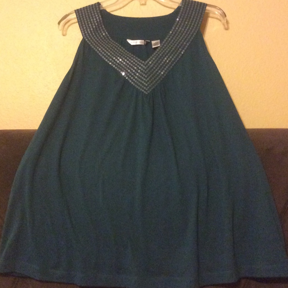 Green tank with sequin trim