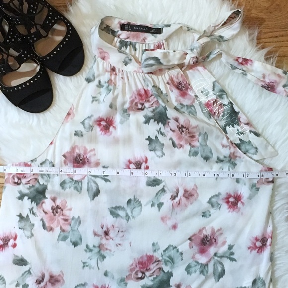 NWT Zara Trafaluc off white floral neck tie top - Picture 3 of 5