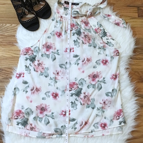 NWT Zara Trafaluc off white floral neck tie top - Picture 4 of 5