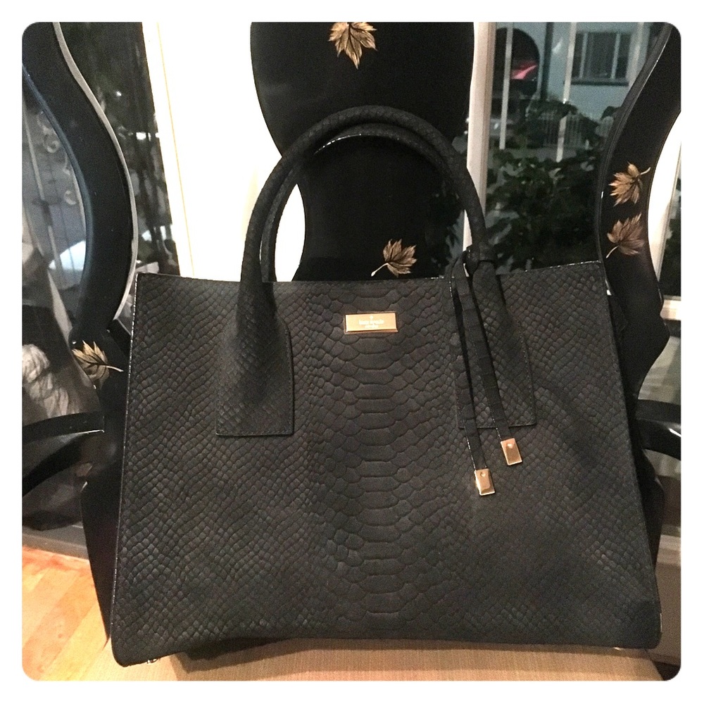 Kate Spade black suede croc embossed handbag