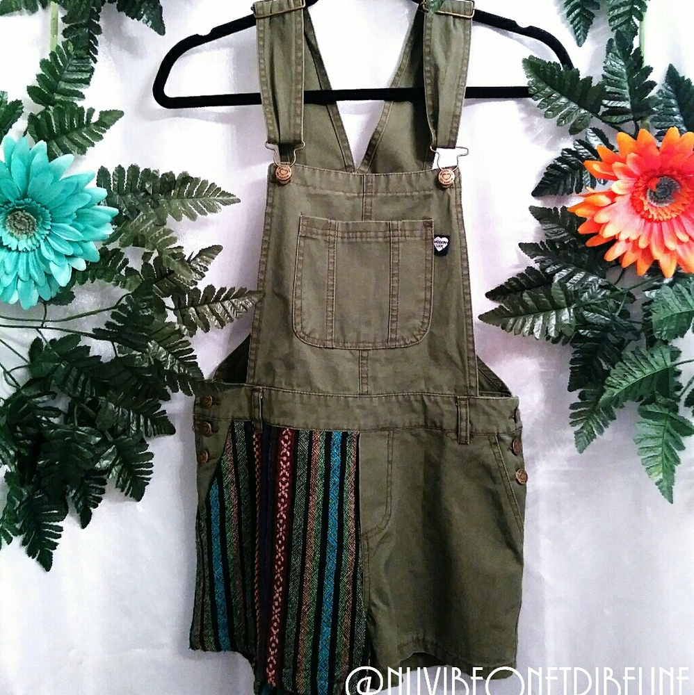 Cadet Green Tribal Print Overalls