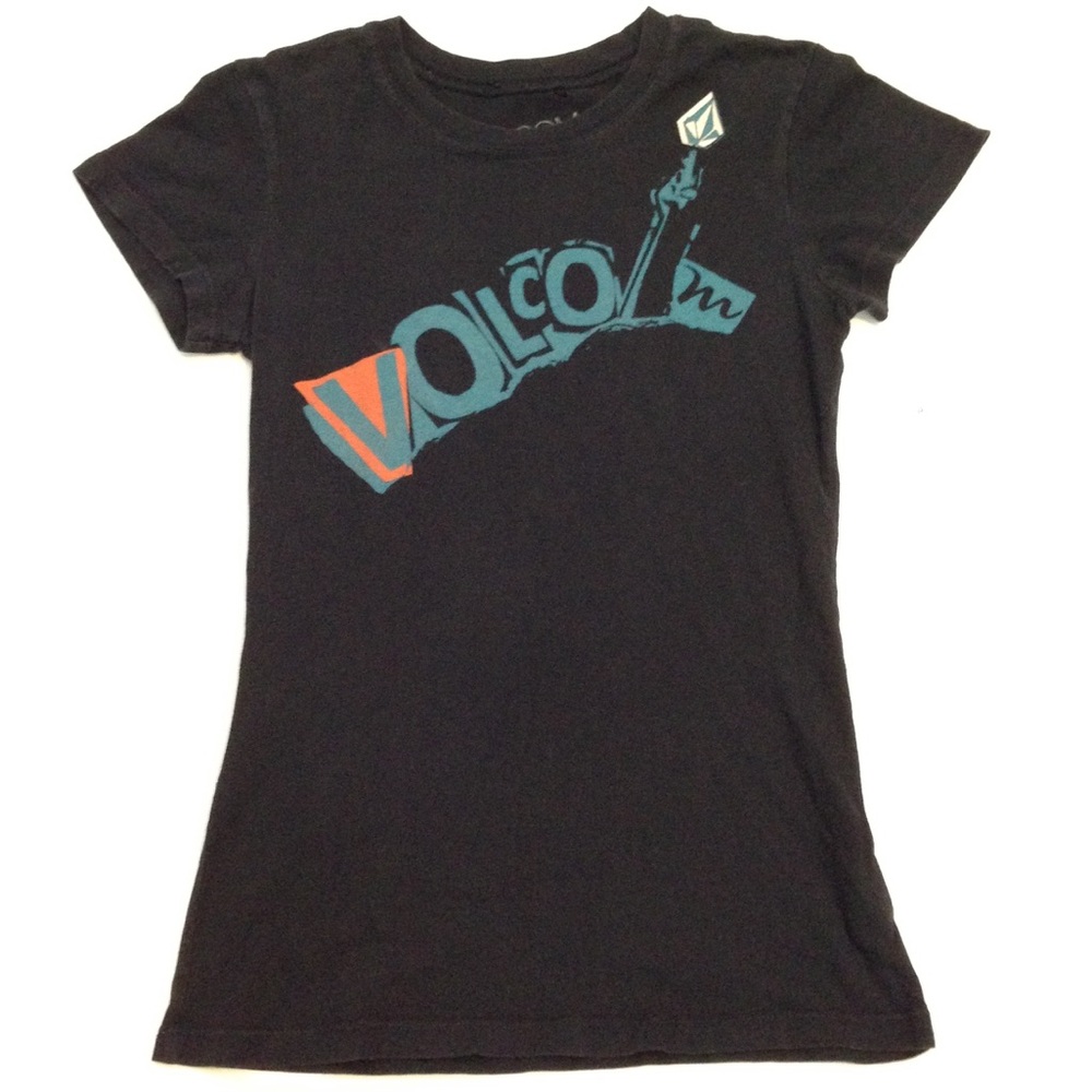 Vintage small volcom Tshirt black teal authentic