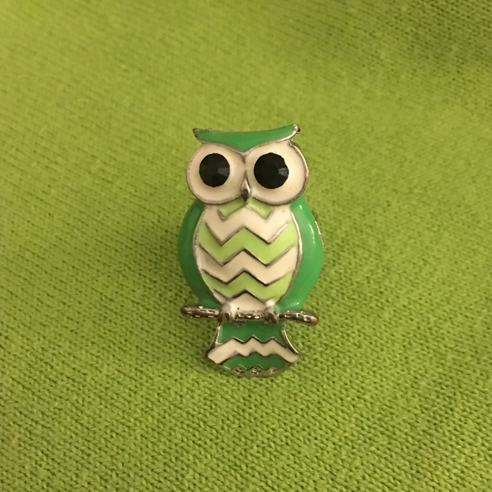 Green Metallic Owl Ring