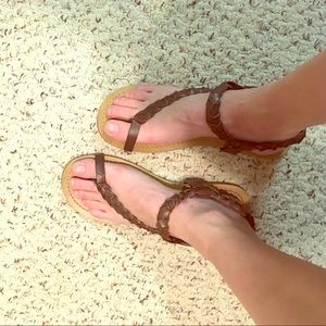 Brown Braided Leather Unlisted Sandals