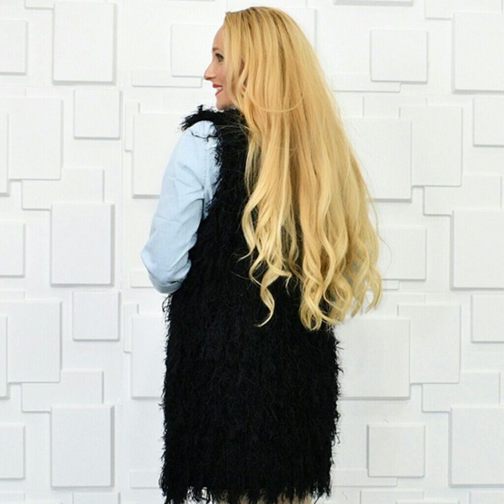 VEST BLACK Shag Fringe Vest - Picture 3 of 4