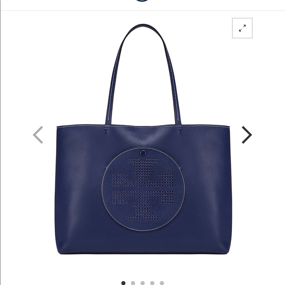 Tory Burch Perforated Logo Tote in Navy Brand New
