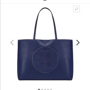 Tory Burch Perforated Logo Tote in Navy Brand New